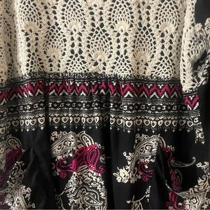 Ulla Popken Coastal Grandma Plus Size 24 Black & Cream Crocheted Top w/ Pockets